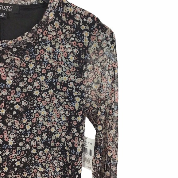 La La Land Creative Co Floral Dress Balloon Sleeve Mesh Size XS Pink, Black - Picture 3 of 5